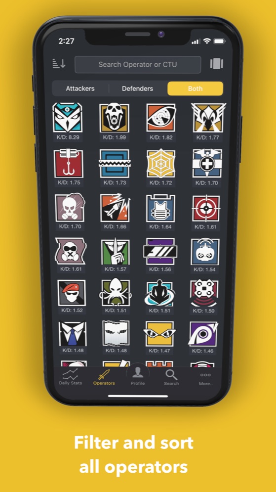 R6Stats operator list sorted by K/D